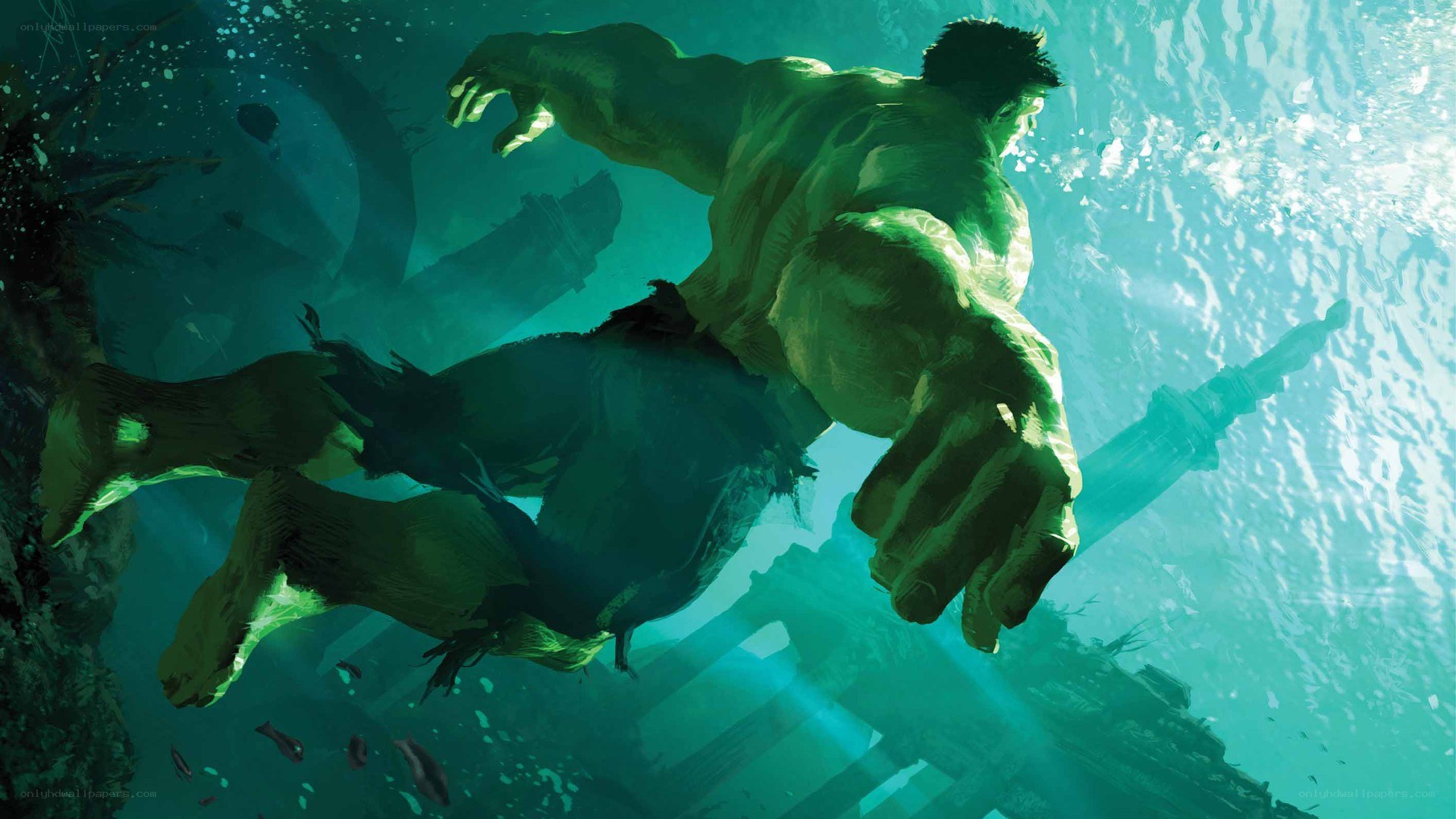 Hulk underwater in ruins