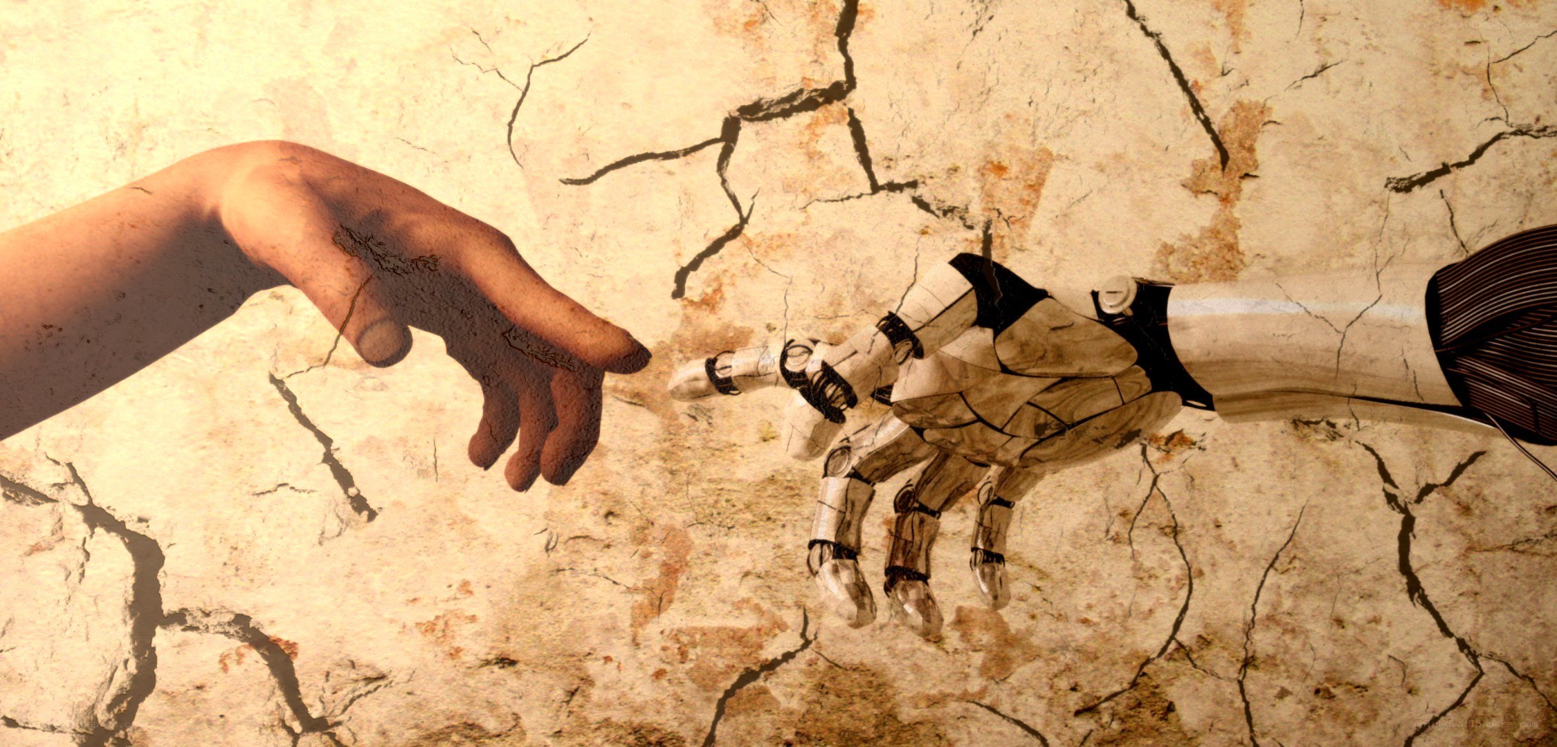human and robot hand touching