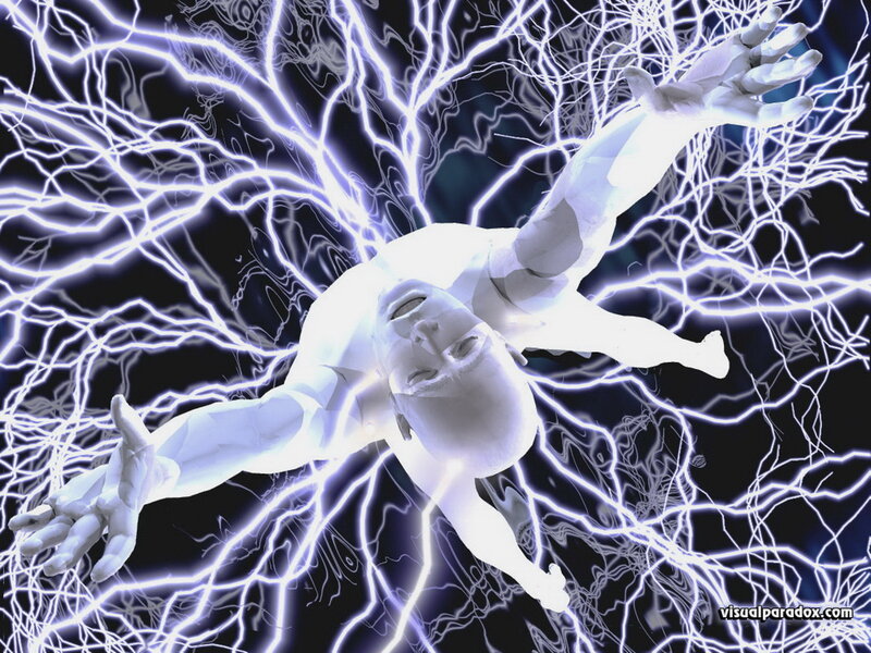 human figure surrounded by lightning