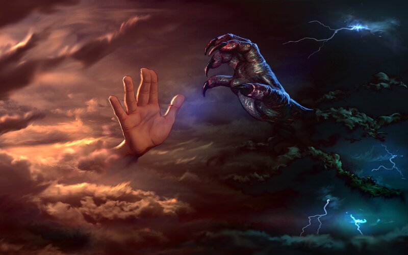 Human Hand and Monster Claw