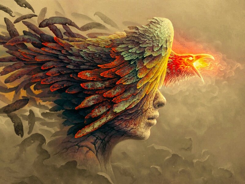Human Head with Bird Wings