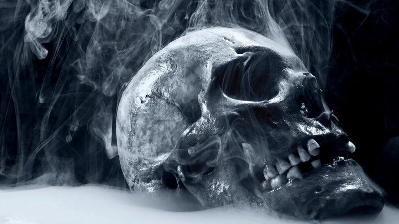 Human Skull in Smoke — Black, Dark, Photograph