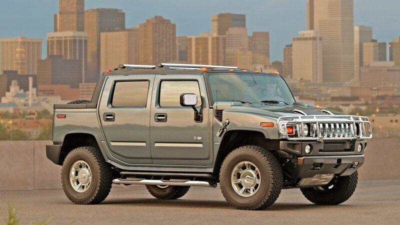 Hummer H2 Pickup Truck — Gray, Dramatic, Sunset