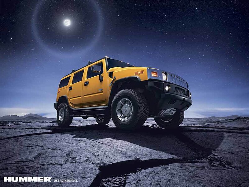Hummer H2 under moonlight