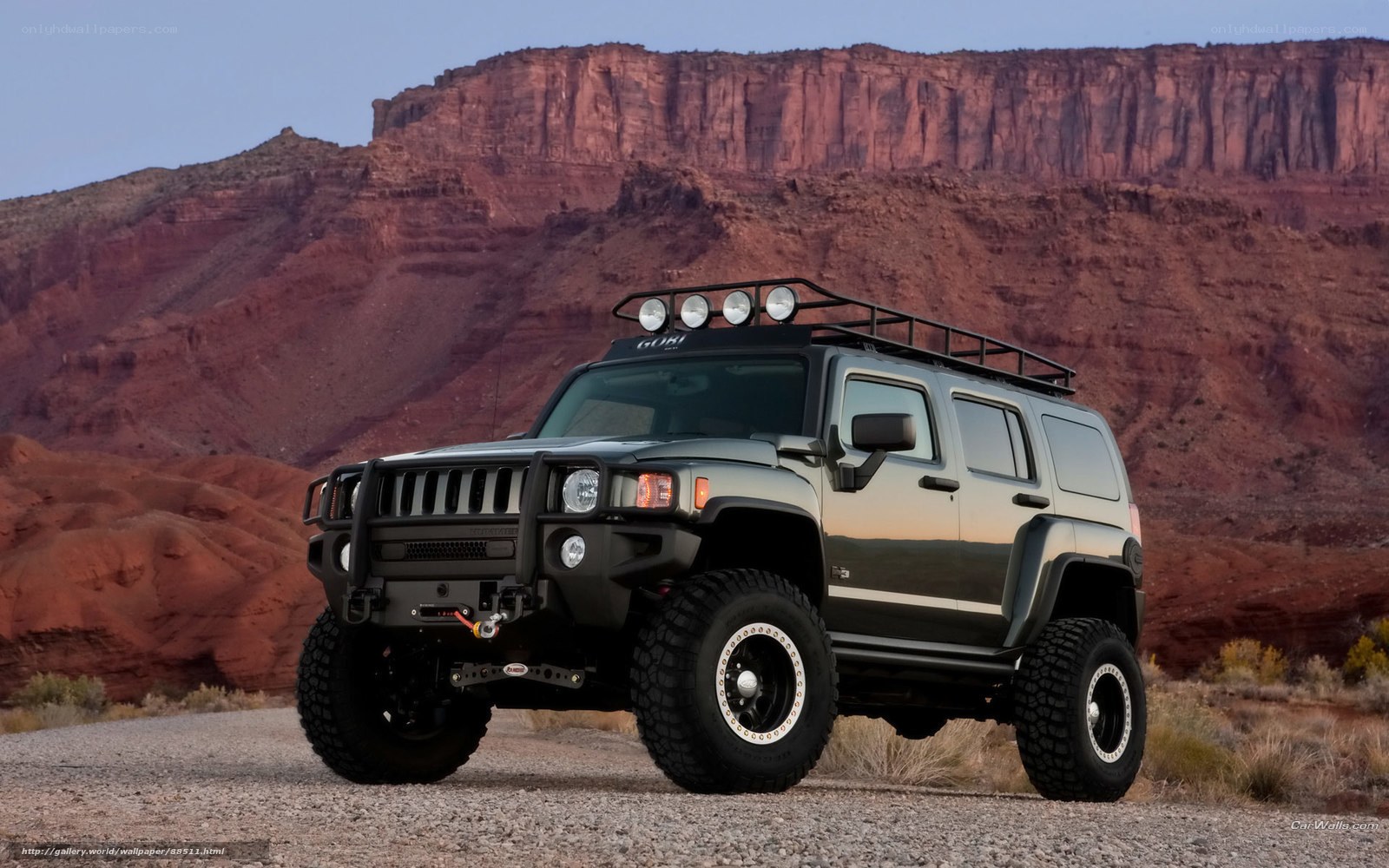 Hummer H3 in desert landscape