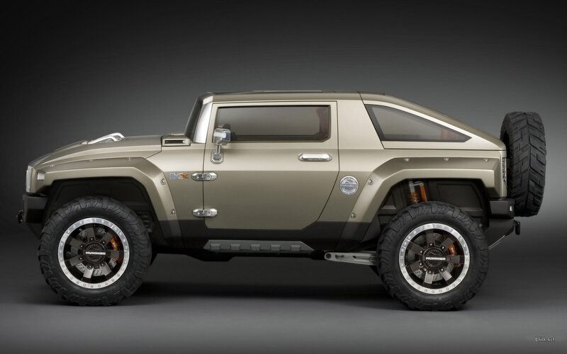 Hummer HX Concept Vehicle — Gray, Dramatic, Photograph, Tires, Side Mirror