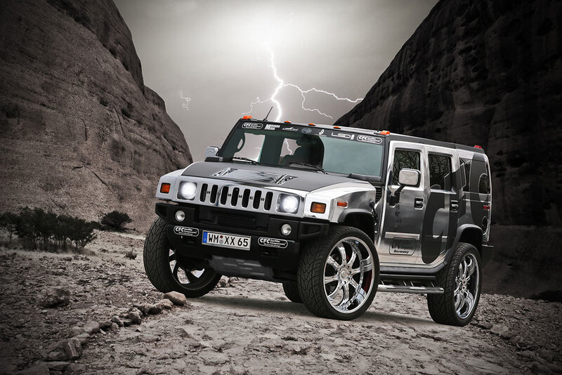 Hummer in a stormy canyon