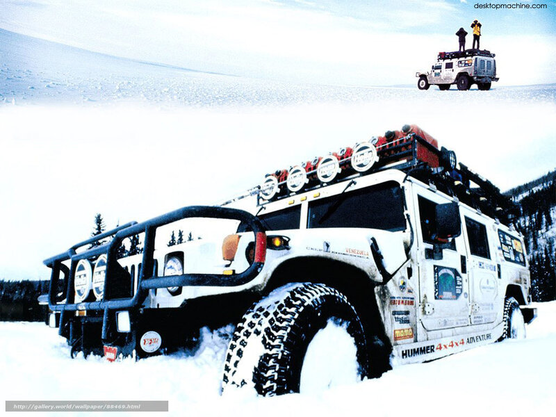 Hummer in snowy landscape