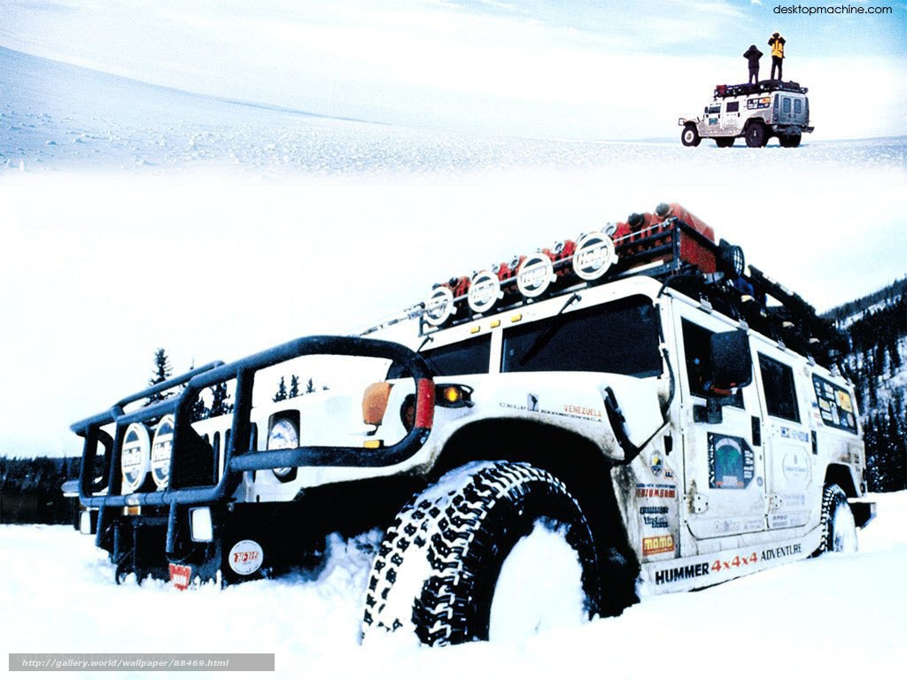 Hummer in snowy landscape