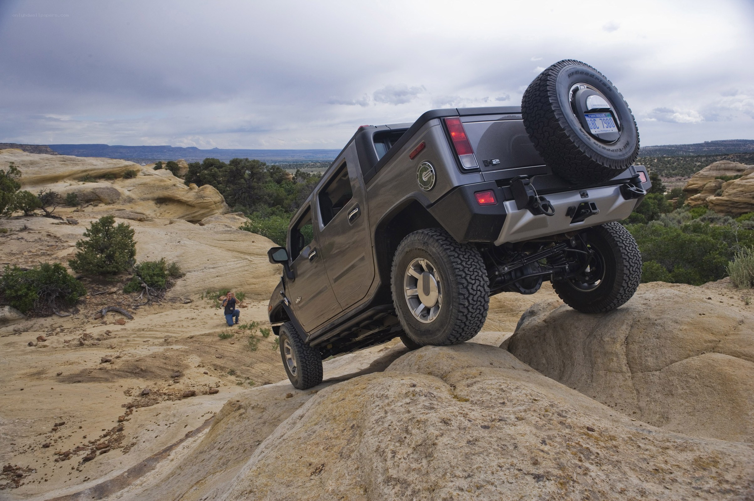 Hummer on rocky terrain