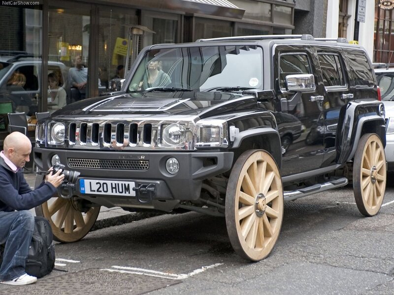 Hummer with wooden wheels