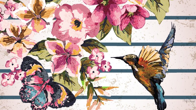 Hummingbird and Butterfly — Pink