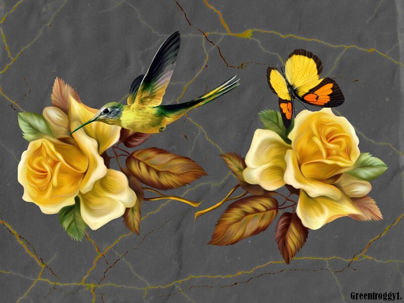 Hummingbird and Butterfly — Yellow