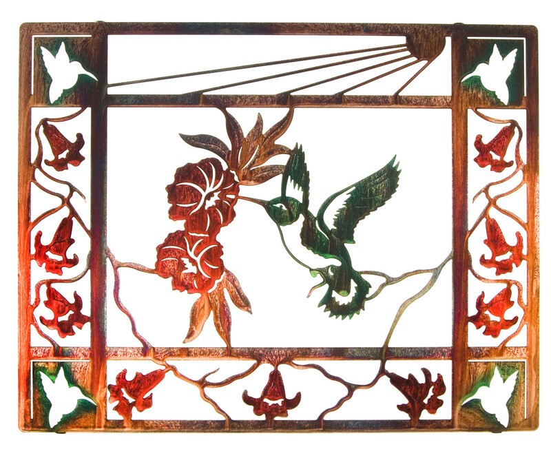 Hummingbird and flower metal art
