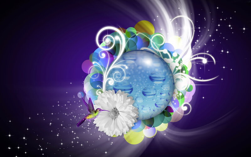Hummingbird and Flower — Purple