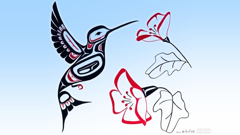 Hummingbird and flowers art