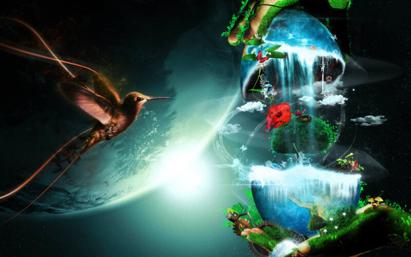 Hummingbird Flying — Green, Dreamy