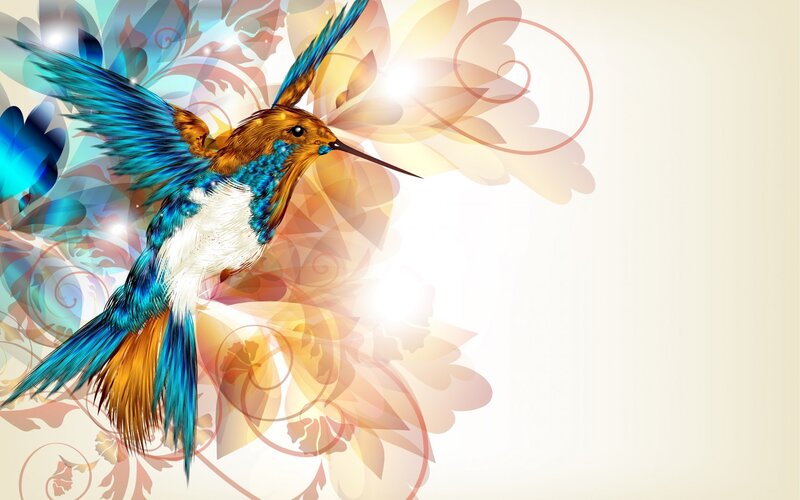 Hummingbird in Flight — Blue, Vibrant