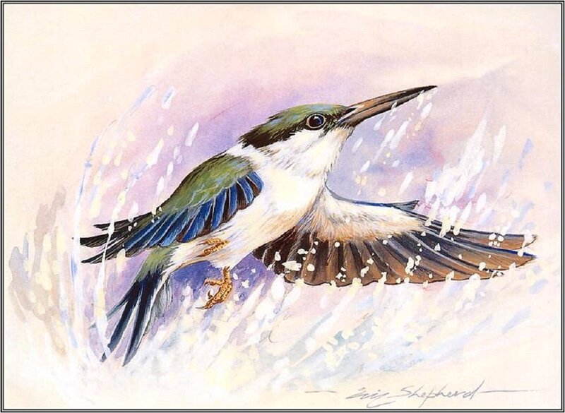 Hummingbird in Flight — Green, Dynamic, Painting
