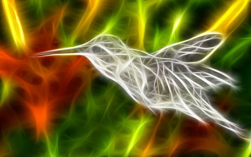 Hummingbird in Flight — Green, Vibrant, Digital Art
