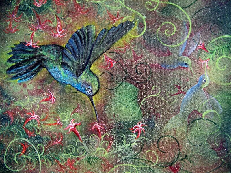Hummingbird in Flight — Green, Vibrant