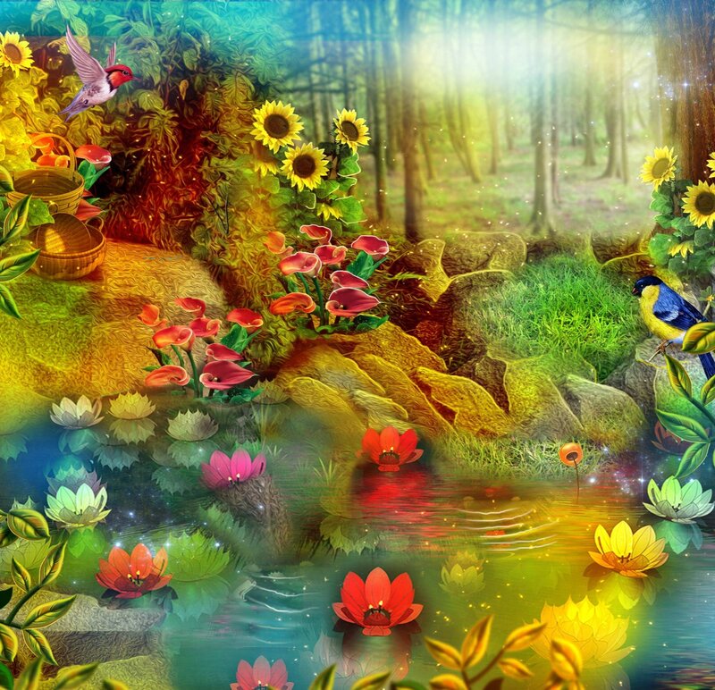 Hummingbird in Forest — Green, Serene