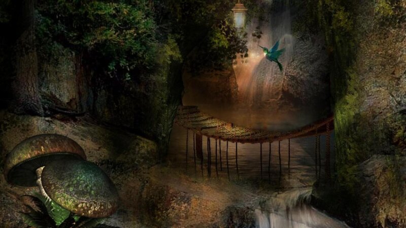 Hummingbird Near Waterfall — Green