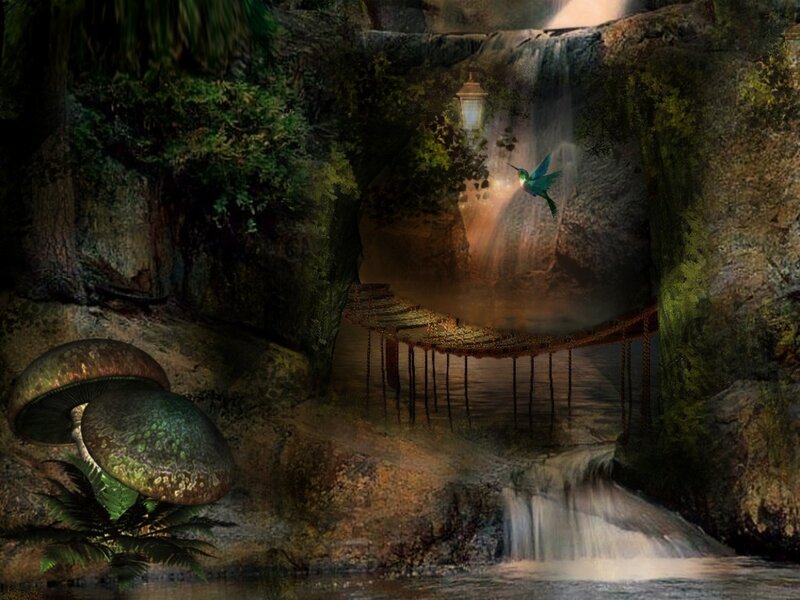 Hummingbird Near Waterfall