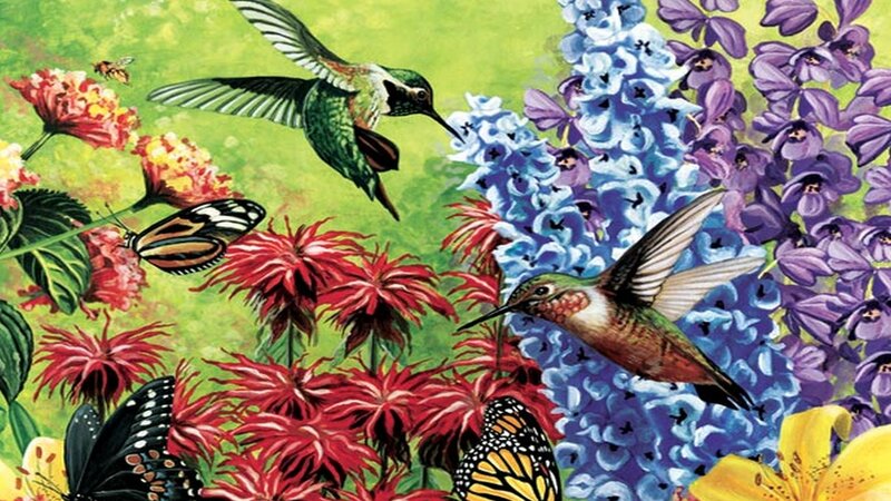 Hummingbirds and Butterflies — Green