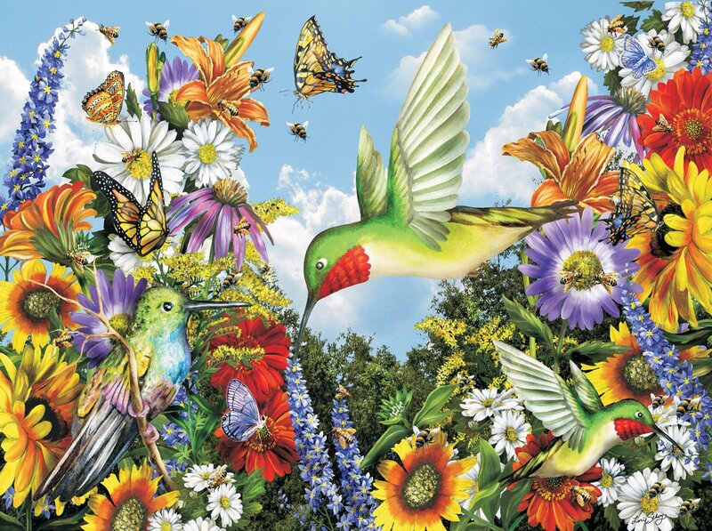 Hummingbirds and Butterflies — Green, Vibrant