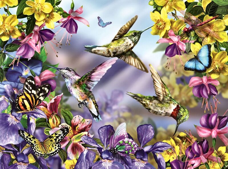 Hummingbirds and Butterflies — Purple, Vibrant, Spring