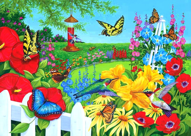 Hummingbirds and Butterflies — Red