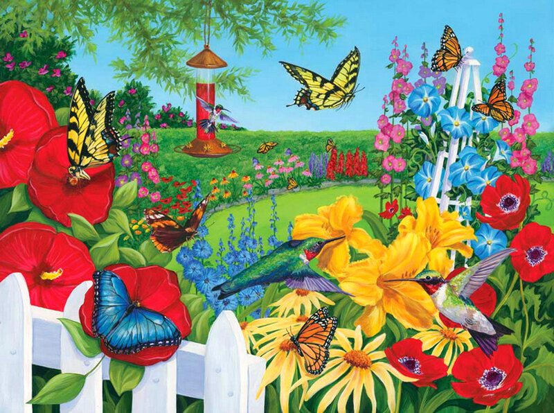 Hummingbirds and Butterflies — Red, Vibrant