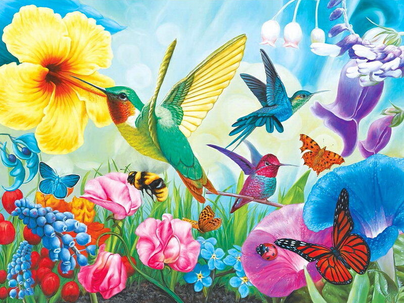 Hummingbirds and Butterflies — Yellow, Vibrant