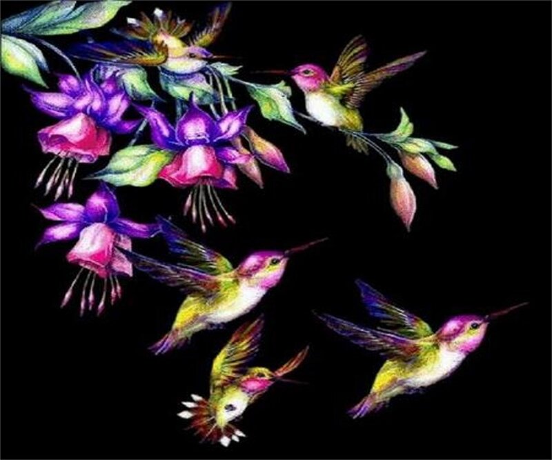 Hummingbirds and Flowers — Purple, Vibrant