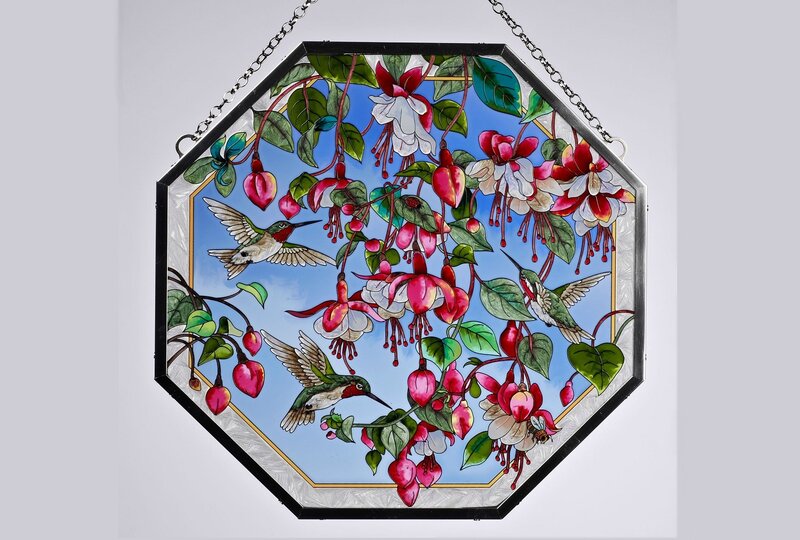 Hummingbirds and Fuchsia Flowers — Blue