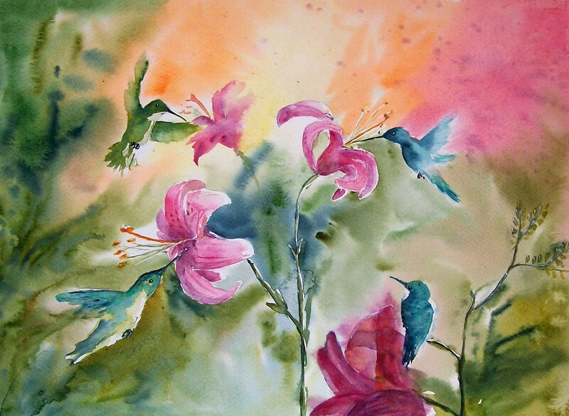 Hummingbirds and Lilies
