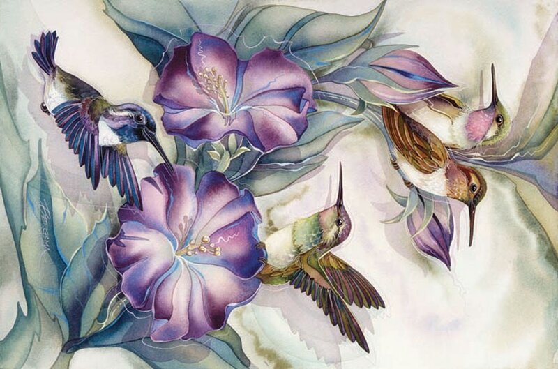 Hummingbirds and Purple Flowers
