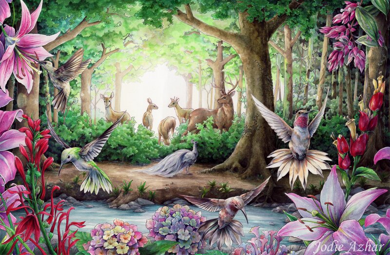 Hummingbirds in Forest