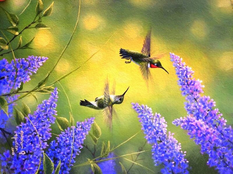 Hummingbirds Near Flowers