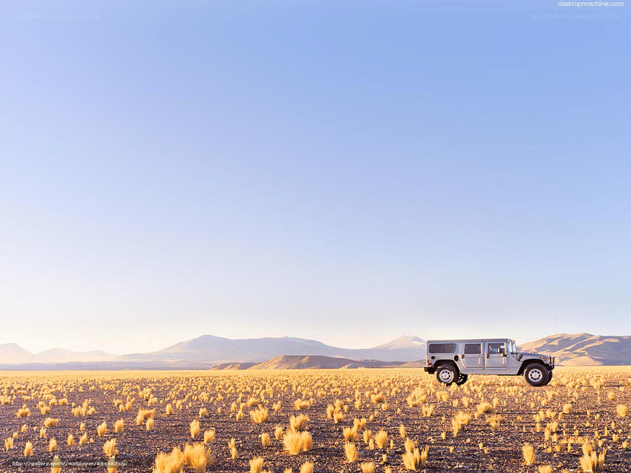 Humvee in desert landscape