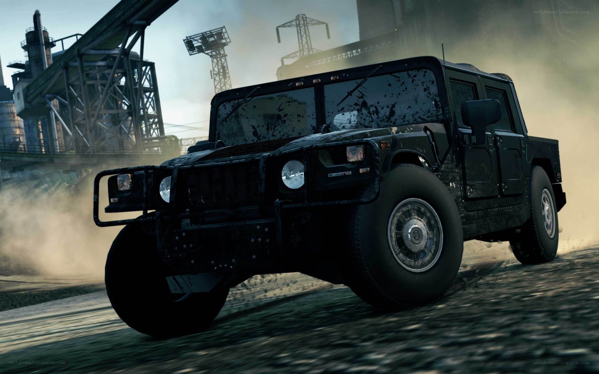 Humvee in industrial zone