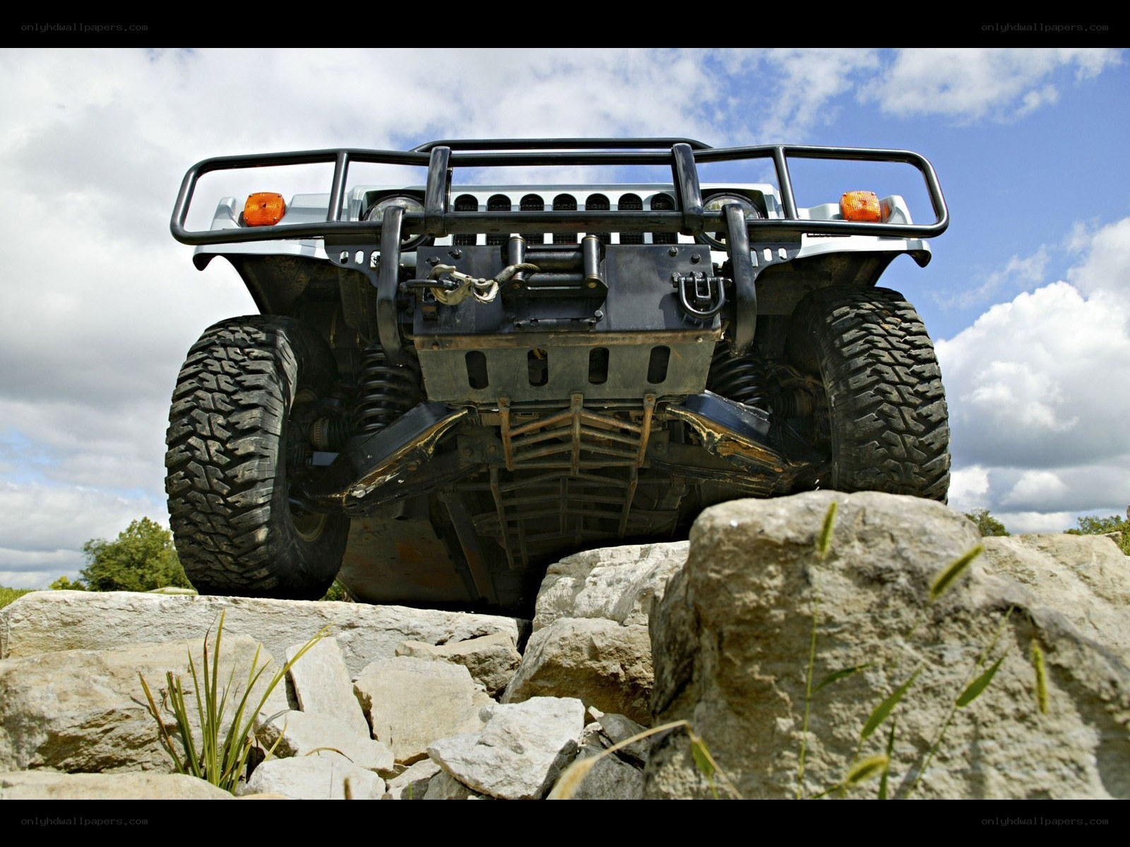 Humvee on rocky terrain