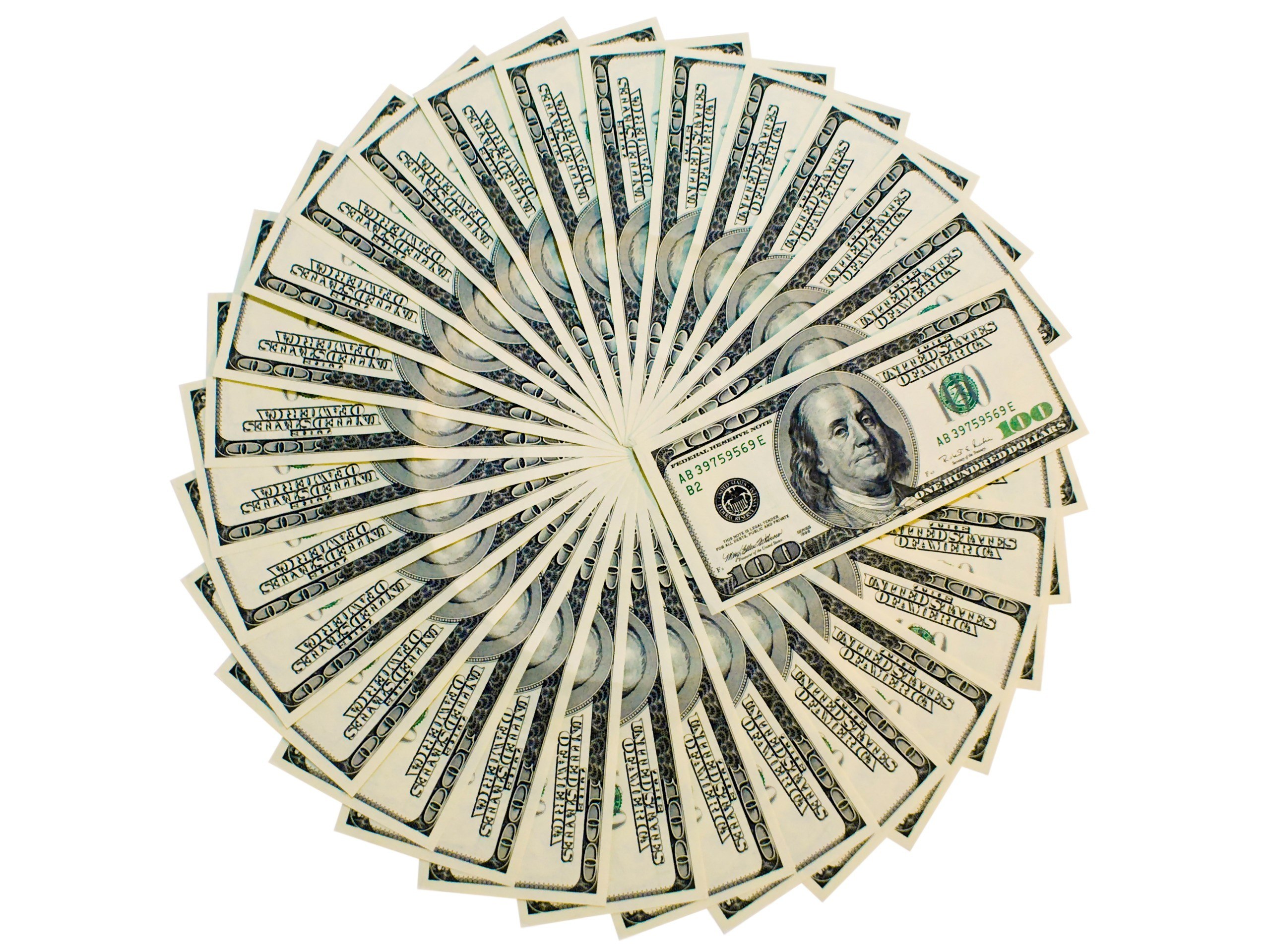 hundred-dollar bills in a fan