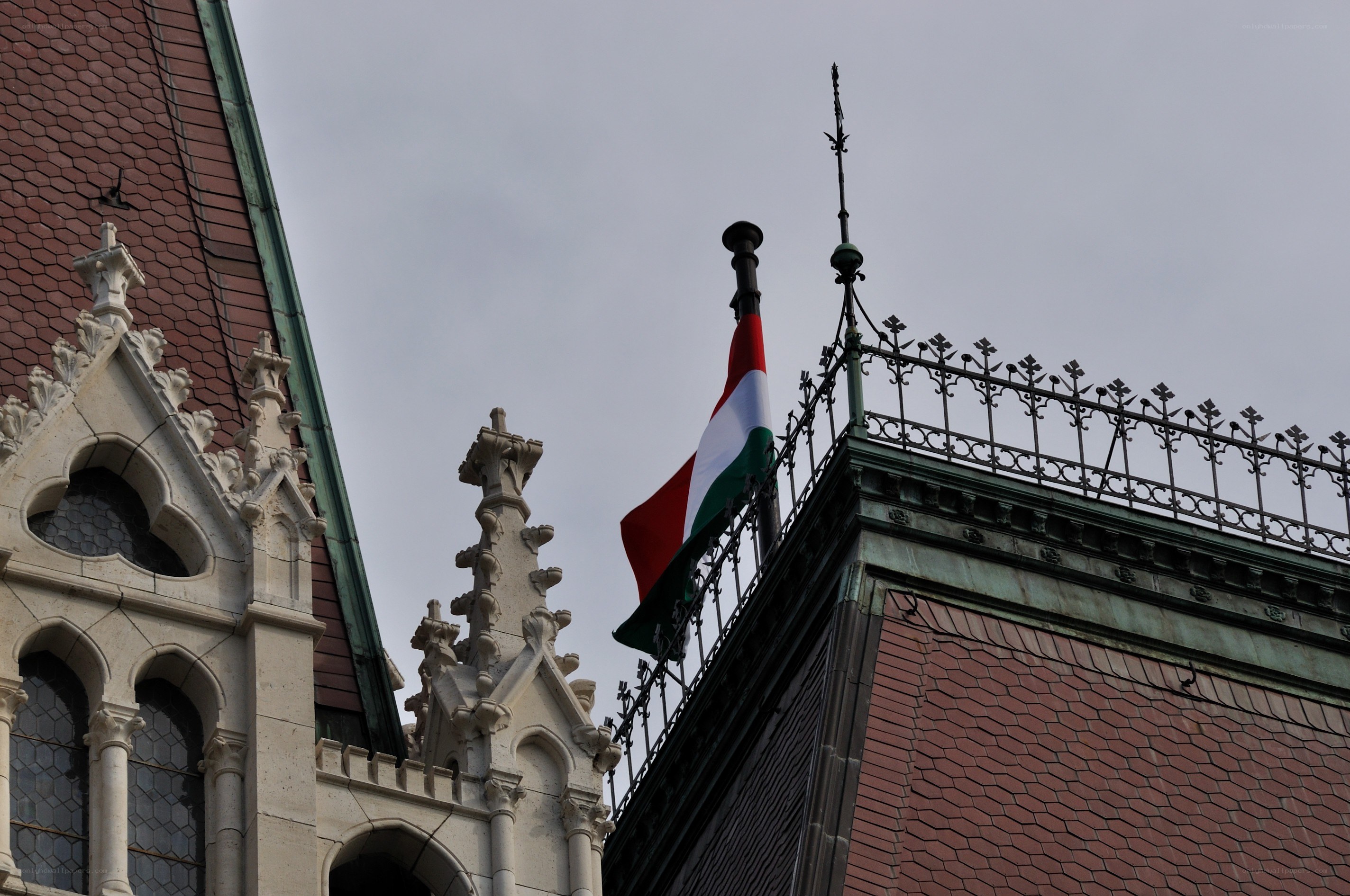 Hungarian flag on a historic building