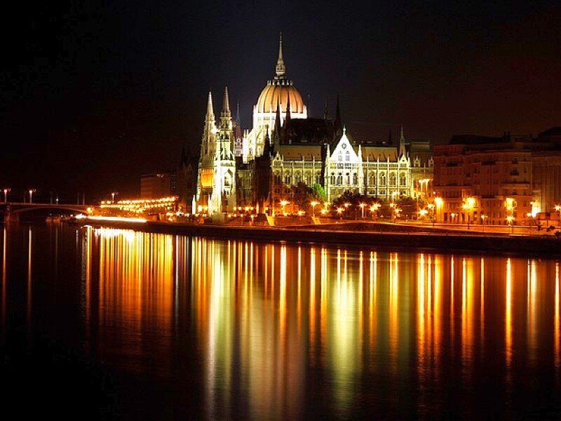 Hungarian Parliament Building — Black, Serene, Night, Photograph