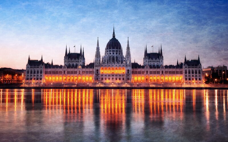Hungarian Parliament Building — Blue, Serene, Sunset, Photograph