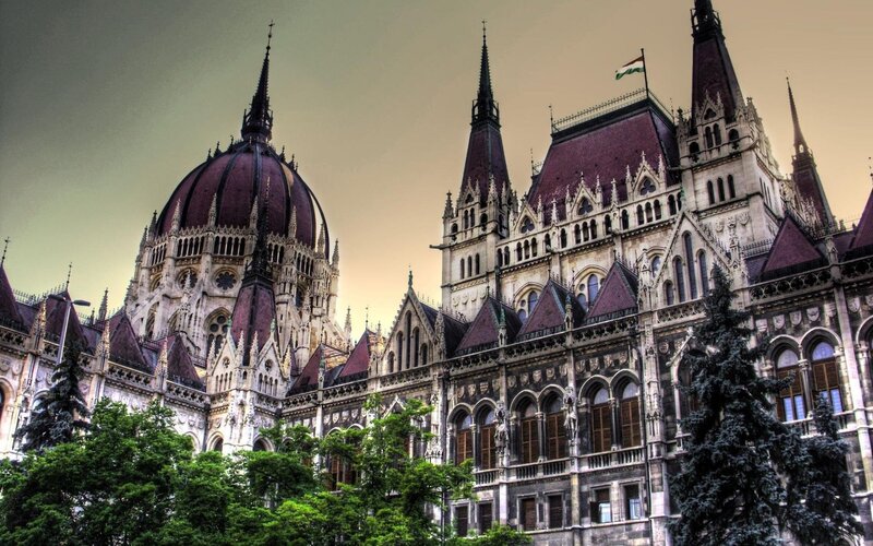 Hungarian Parliament Building — Gray, Dramatic, Sunset, Photograph, Dome