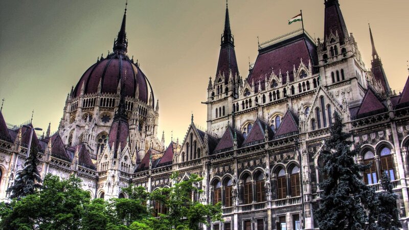 Hungarian Parliament Building — Gray, Dramatic, Sunset