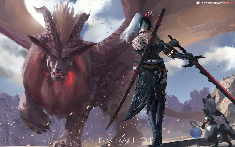 Hunter Facing Dragon